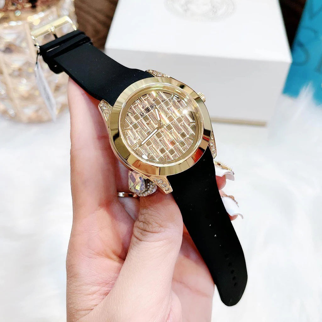 Guess - Femmes - Quartz Black Silicone Strap Gold 39mm - GW0109L1